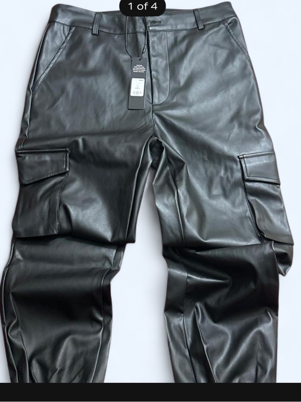 Fashion Nova Black Faux Leather Cargo Pants
